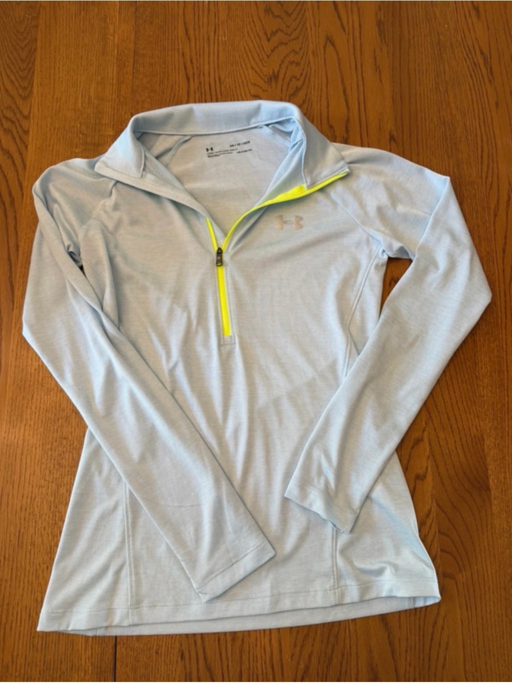 Under Armour Light Blue Long Sleeve 1/4 Zip Top with Neon Yellow Zip
